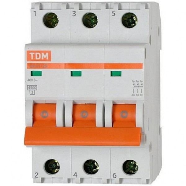 Автоматический выключательВА47-29 3Р 16А 4,5кА х-ка С, TDM - купить в Тамбове