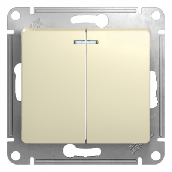 Glossa С/У бежевый выключатель 2 кл с индикацией 10А без рамки, Schneider Electric - купить в Тамбове
