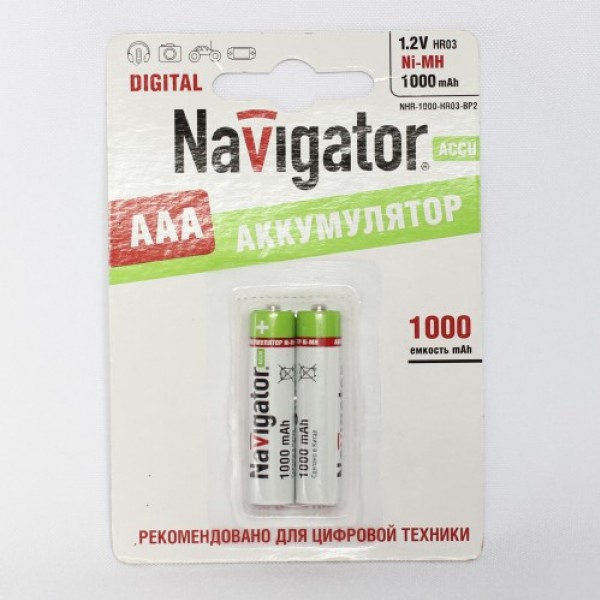Аккумулятор никель-металлогидридный AAA NHR-1000-HR03-BP2, Navigator - купить в Тамбове