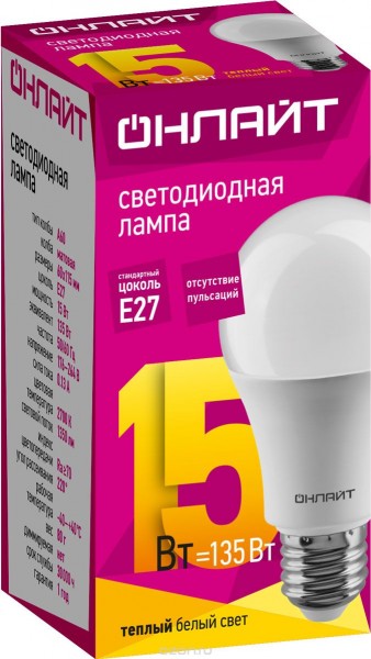 Лампа LED A60-15W-230-2.7K-E27 ОНЛАЙТ - купить в Тамбове