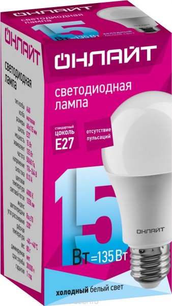 Лампа LED A60-15W-230-4K-E27 ОНЛАЙТ - купить в Тамбове