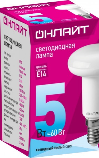 Лампа LED R50-5W-230-4K- E14 ОНЛАЙТ - купить в Тамбове
