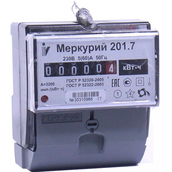 Счетчик электрический энергии Меркурий-201.7 5-60А (230В имп. вых.МОУ, DIN)кл.т.1 - купить в Тамбове