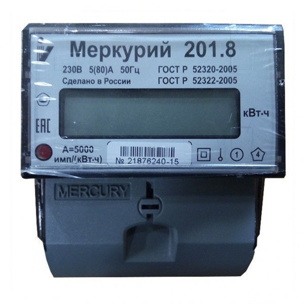 Счетчик электрический энергии Меркурий-201.8 5-80А (230В имп. вых.ЖКИ, DIN)кл.т.1,0 - купить в Тамбове