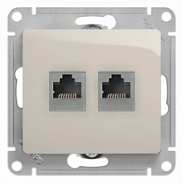 Glossa Механизм розетки бежевый комп. 2-м RJ45+RJ45, Schneider Electric - купить в Тамбове