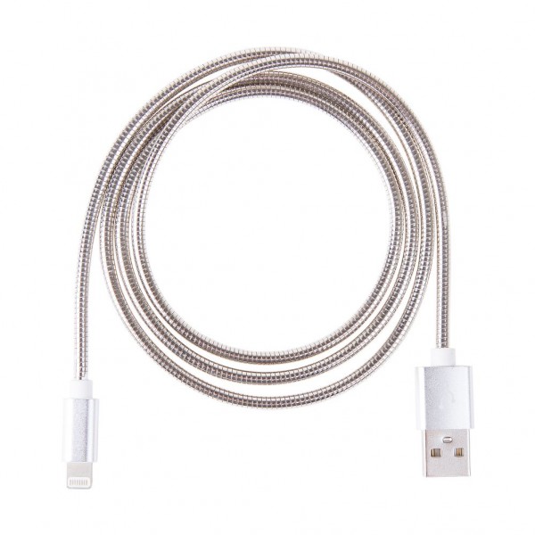 USB кабель для iPhone 5/6/7 моделей,шнур в металлической оплетке серебристый, REXANT - купить в Тамбове