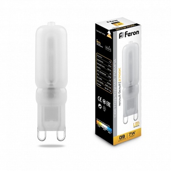 Лампа светодиодная G9 7W (560lm) 230V 2700K прозрачная , Feron - купить в Тамбове