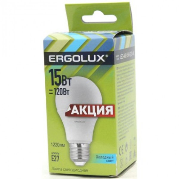 Лампа светодиодная 15W 4500K Е27 230V A60, ERGOLUX - купить в Тамбове