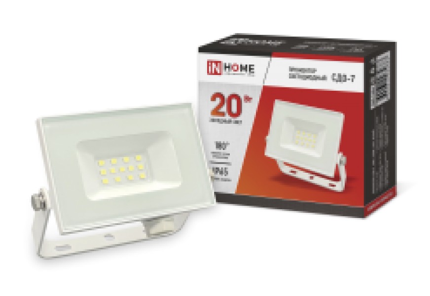 Прожектор LED СДО-7 20Вт 230В 6500К IP65 белый, IN HOME - купить в Тамбове