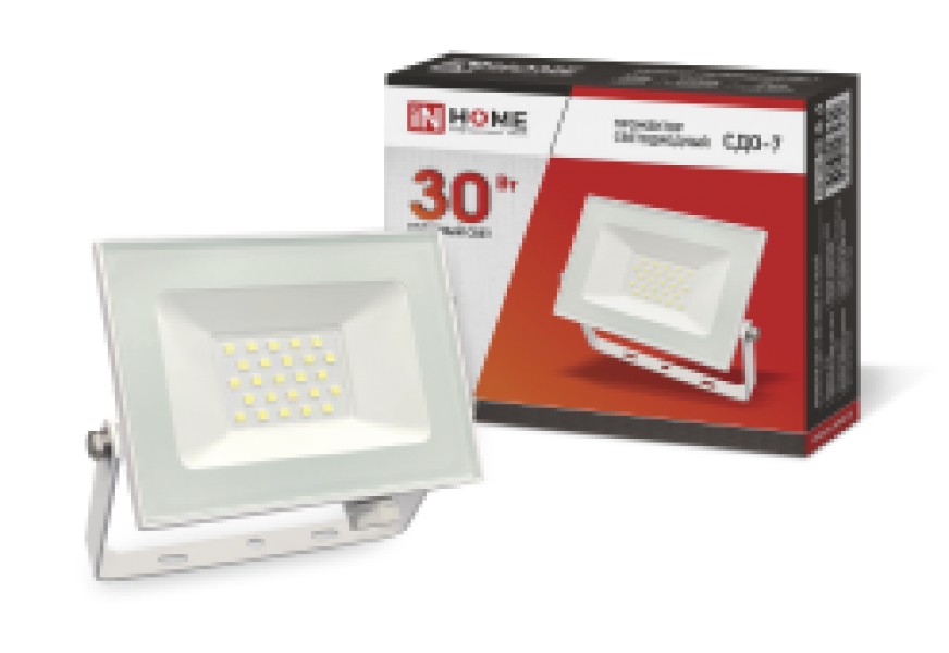 Прожектор LED СДО-7 30Вт 230В 6500К IP65 белый, IN HOME - купить в Тамбове