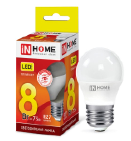 Лампа LED шар 8W-230-3000K-E27, IN HOME - купить в Тамбове
