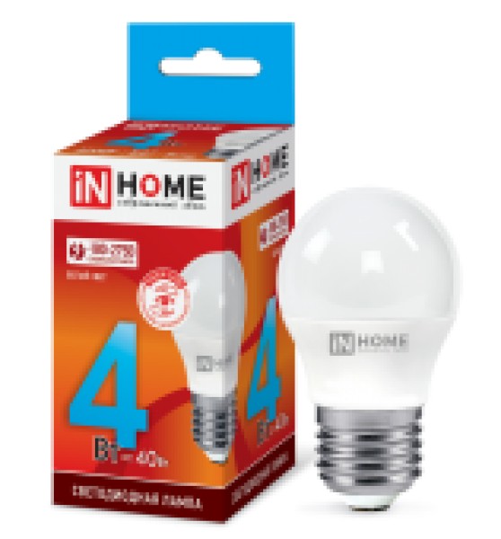 Лампа LED шар 4W-230-4000K-E27, IN HOME - купить в Тамбове