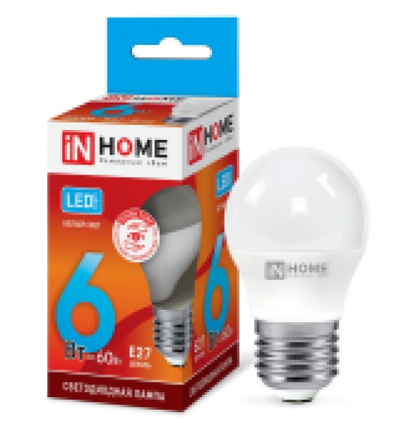 Лампа LED шар 6W-230-4000K-E27, IN HOME - купить в Тамбове