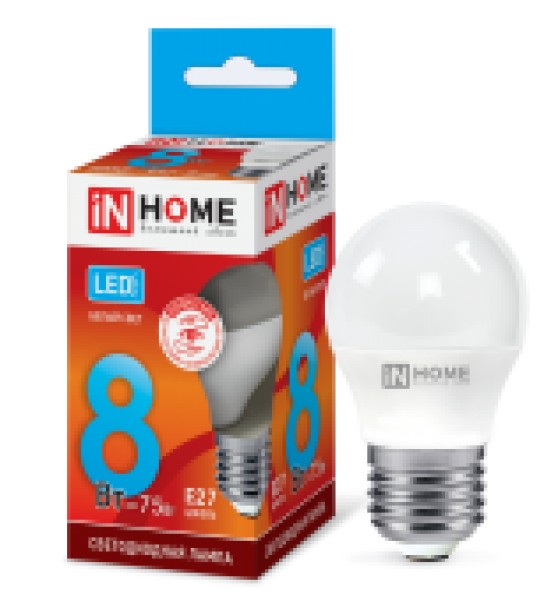 Лампа LED шар 8W-230-4000K-E27, IN HOME - купить в Тамбове