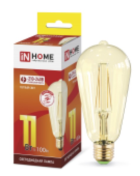 Лампа LED-ST64-deco gold 11W-230-3000K-E27 золотистая, IN HOME - купить в Тамбове