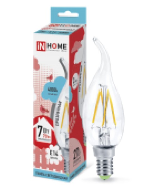 Лампа LED свеча на ветру-deco 7W-230-4000K-E14 прозрачная, IN HOME - купить в Тамбове