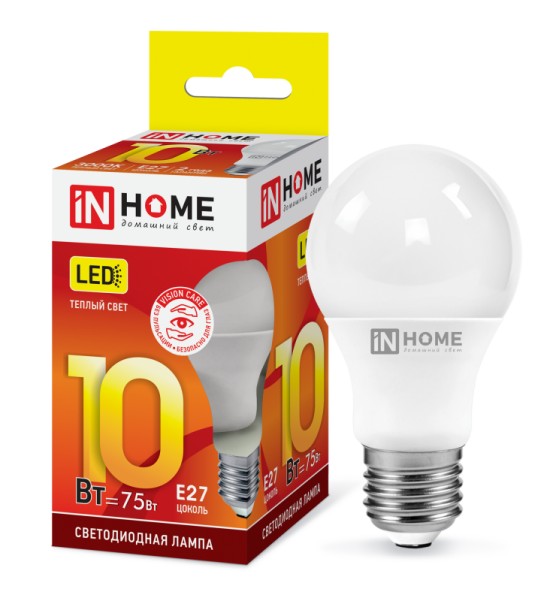 Лампа LED A60-10W-230-3000K-E27, IN HOME - купить в Тамбове