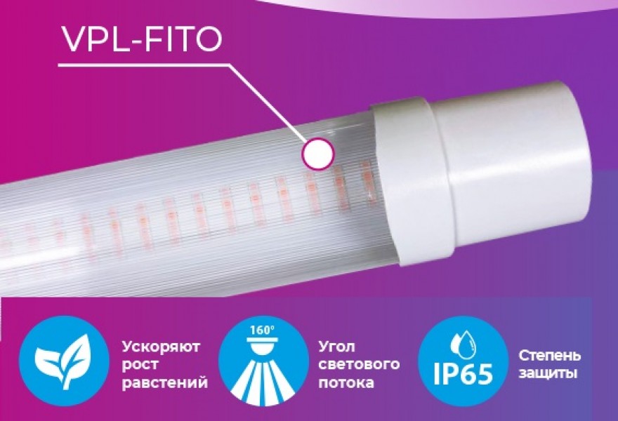 Светильник для растений влагозащищённый LED VPL-FITO-20 20W, 220V, IP65, 600х50х31мм VKL electric - купить в Тамбове