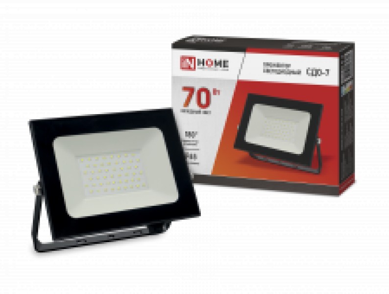 Прожектор LED СДО-7 70Вт 230В 6500К IP65 черный, IN HOME - купить в Тамбове
