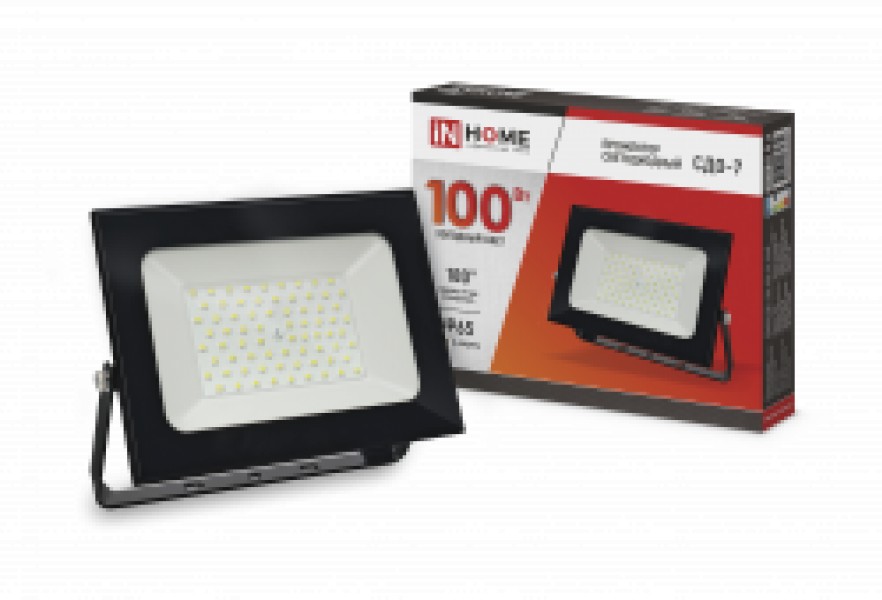Прожектор LED СДО-7 100Вт 230В 6500К IP65 черный, IN HOME - купить в Тамбове