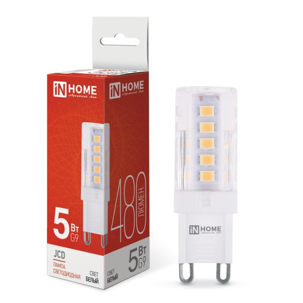 Лампа LED-JCD G9 5W-230V-4000K, 480лм, IN HOME - купить в Тамбове