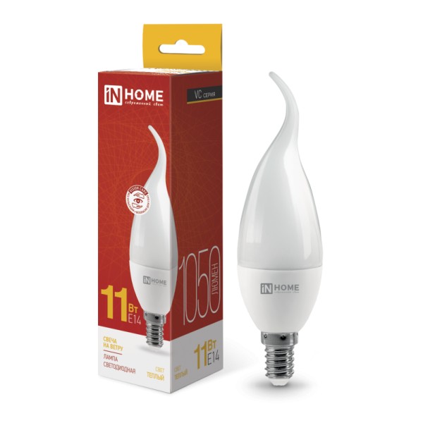 Лампа LED свеча на ветру 11W-230-3000K-E14, IN HOME - купить в Тамбове