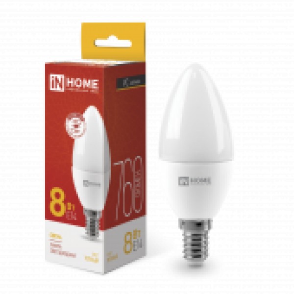 Лампа LED свеча 8W-230-3000K-E14, IN HOME - купить в Тамбове