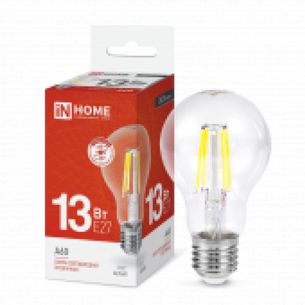 Лампа LED А60-deco 13W-230-4000K E27 прозрачная, IN HOME - купить в Тамбове