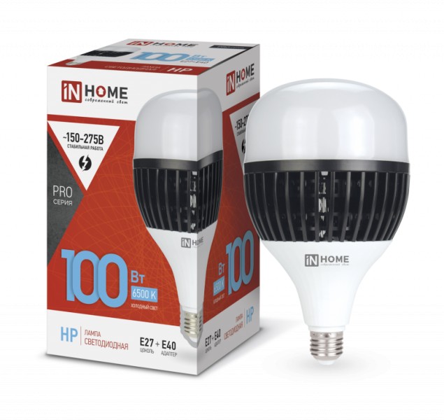 Лампа LED-HP-PRO 100W E27 6500K 9500Лм 230V (переходник Е40), IN HOME - купить в Тамбове